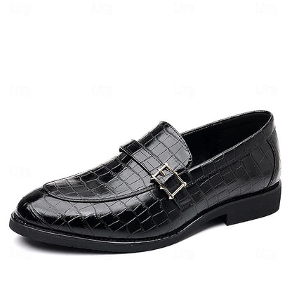 Men's Crocodile Pattern Luxury Loafers – Dark Brown Slip-On Dress Shoes