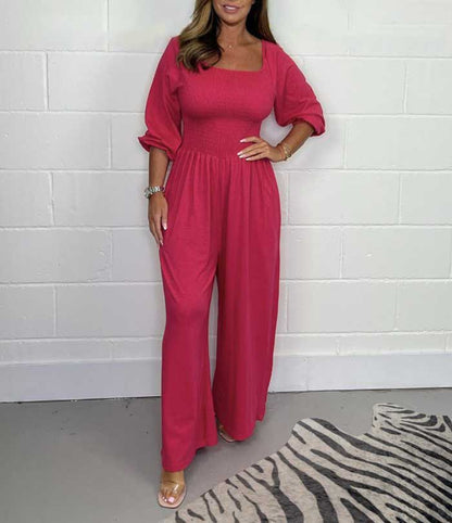 Women's Square Neck High Waist Pleated Jumpsuit(Buy 2 Free Shipping)