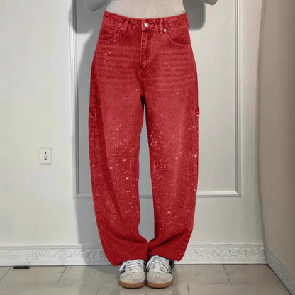 Women's Casual Rhinestone Loose Harem Jeans