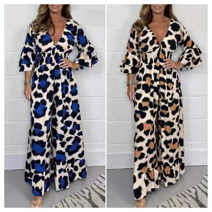 Leopard print V-neck jumpsuit