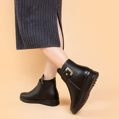 Women's Metal Buckle Leather Waterproof Boots