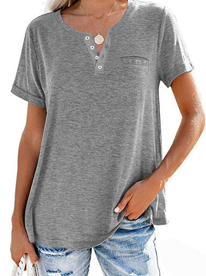 Fashion Solid Color Pocket Short Sleeve T-Shirt (Buy 3 Free Shipping)