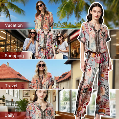 ⏳Time-Limited Special⏰Women's Printed Top & Wide Leg Pants 2-Piece Set