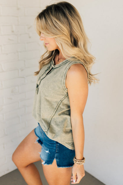 Women's Button Mix Washed Henley Tank (Buy 2 Free Shipping)