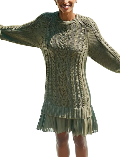 Women Crewneck Cable Knit Sweater Mini Dress (Buy 2 Free Shipping)