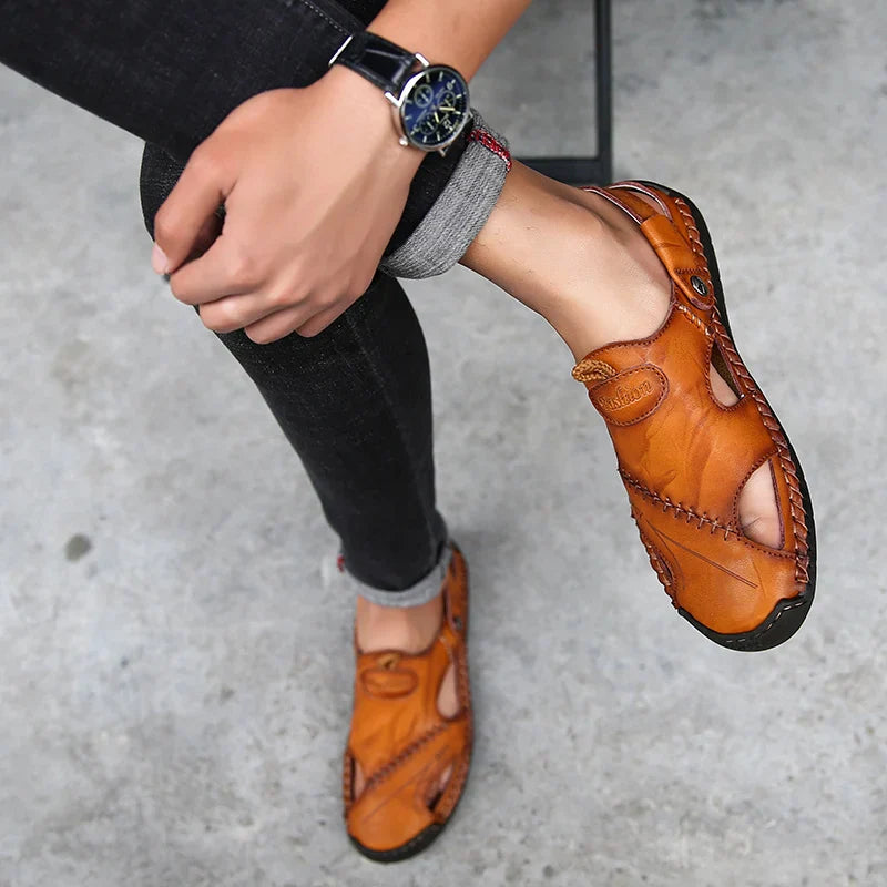 Summer Hollow Leather Shoes Men's Casual Sandals