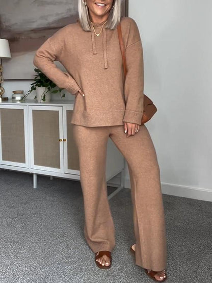 Women's Hooded Knitted Sweater Two Piece Set