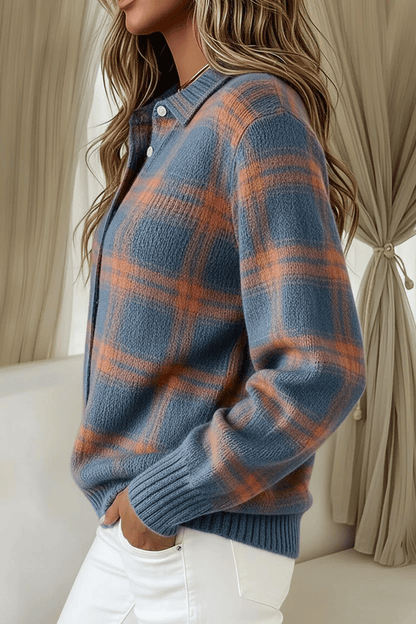 CLEARANCE SALE🔥 Women's Plaid Print Casual Cotton Buttoned Cardigan Sweater[Buy 2 Free Shipping]