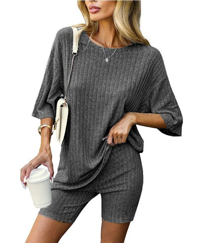 Women's Ribbed Summer Two Piece Lounge Set (Buy 2 Free Shipping)